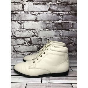 Ellemenno Dallas Ivory Leather Lace Up Combat Ankle Boots Women Sz 7.5M US/38EU